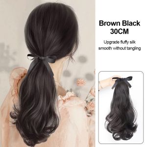 MAYIT 25/30cm Ponytail Wig Strapping Type Long Ponytail Hairpiece Natural High Temperature Wire Curly Wig for Women