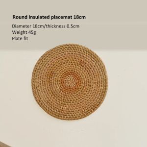 1 Pcs Set Natural Rattan Coaster Handwoven Table Mats Heat Insulation Non-Slip Round Cup Pot Mat  Placemat Kitchen Accessories