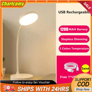 Lampu Meja Study Table Lamp USB Rechargeable Eye Protection Desk Lamp 3-Color Dimming Led Reading Desk Light for Room Bedroom Dormitory Working Home Lighting with Phone Holder 风扇学习台灯  1200mAh 360° Rotatable 3 color Infinite dimming