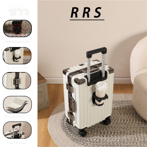 กระเป๋าเดินทางแบบลากโครงอลูมิเนียมอเนกประสงค์ พร้อมล้อเลื่อน พร้อมรหัสล็อค และที่วางแก้วน้ำ