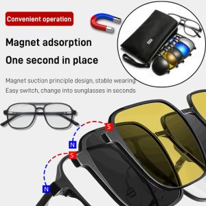 Mens Double Beam Aviator Sunglasses Interchangeable Polarized Sleeves Magnetic MyopiaFrames