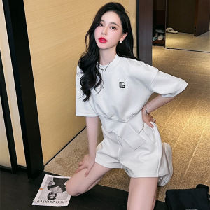 ELF TRIBE Bộ đồ đồ thể thao giản dị áo thun & quần đùi quần soóc rộng tay cho nữ 2 bộ chi tiết
