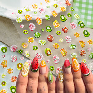 Summer Fruit 5D Lemon Nail Art Stickers Colorful Fruits Kiwifruit Nail Decal Fresh Orange/Pink/Green Lemon Slices Manicure Decal h260819