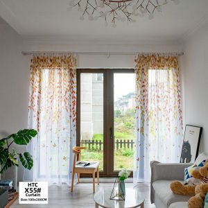 Home Decor Curtains Green Curtain New Design Curtain Room Decorations Leaf Printing Mesh Fabric Curtain High-end butterfly Printing curtain Decoration Elegant Leaf Kurtina No Ring 1PC Sale COD 100cm*200cm