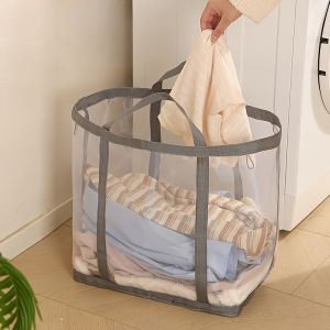 【NEW A 】Nylon Mesh Laundry Basket with Handle Breathable Folding Portable Dirty Clothes Organizer Bags Large Capacity Toys Storage Bag