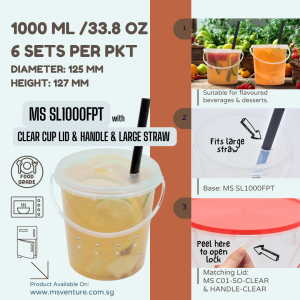 {MSV} Tamper Proof Beverage & Dessert Plastic Cups (850ml-1000ml) with Handles Anti Leak Durable BPA Free Reusable MS SL850 MS SL1000