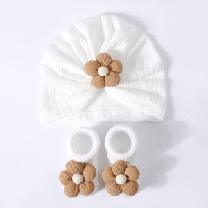 METALIX Soft Cotton Infant Turban Hat Socks Set Flower Elastic Baby Headscarf Hat Cute Breathable Hat Sock Set Newborn Supplies