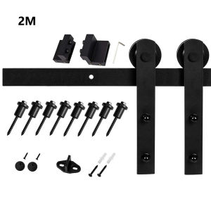 3.9FT/4.9FT/5.2FT/5.5FT/6FT/6.5FT/8.2FT Carbon Steel Rustic Interior Wood Barn Sliding Door Hardware Track Kit with American Hanging Rail Thickened Rail Pulley Kitchen Living Room Wardrobe Balcony Hardware Sliding Door Wheel Sliding Door Roller Set