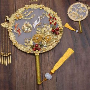 MIKE DUNBAR Exquisite Craftsmanship Beautiful Alloy Accessories Wedding Ceremony Manual Bride Xiuhe Finished Product Ancient Style Bride Group Fan Hand Holding Fan Round Fan Xiuhe Clothes Fan Tuan Fan