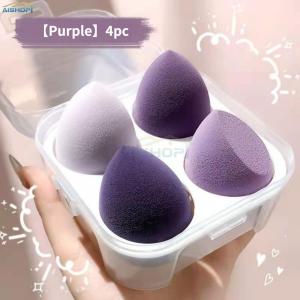[SG Seller]4Pcs Multi Color Beauty Blender Sponge Set Soft Foundation Makeup Puff with Clear Plastic Storage
