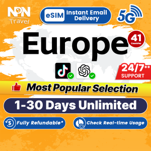 Europe eSIM Ultra 5G 1-30 Days Unlimited Data Instant Email Delivery High Speed Travel Data Europe 41 Countries Europe SIM Card