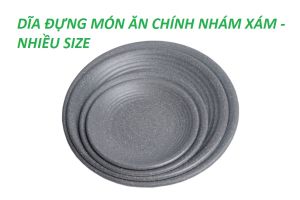 Dĩa nhựa melamine tròn nhám xám phục vụ nhà hàng quán ăn kt 15cm/18cm/20/23/25 cm - DG26/27/28/29/30