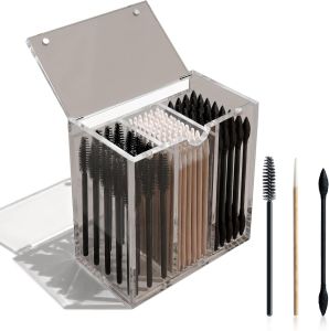 OR KO Dark Acrylic Makeup Organizer with Magnetic Lid Cover - 3 Compartment Acrylic Makeup Brush Holder & Cosmetic Organizer for Makeup Applicators Brushes & Mascara Wands
