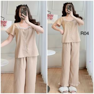 Đồ bộ mặc nhà nữ (BunnySky) thiết kế vải đũi gân mềm nhẹ mát