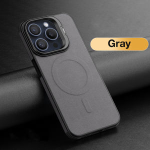 Sanptoch Luxury Leather Magsafe Phone Case For iPhone 15 / 14 / 13 Pro Max Metal Lens Stand Cover For iPhone 15 Pro Max Anti-Drop Shockproof Protection Casing