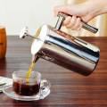 French Press เครื่องชงกาแฟสเตนเลสสตีลสองชั้นหม้อชาแบบฝรั่งเศสพร้อมตัวกรองผลิตขึ้นเพื่อมีอายุการใช้งาน. 