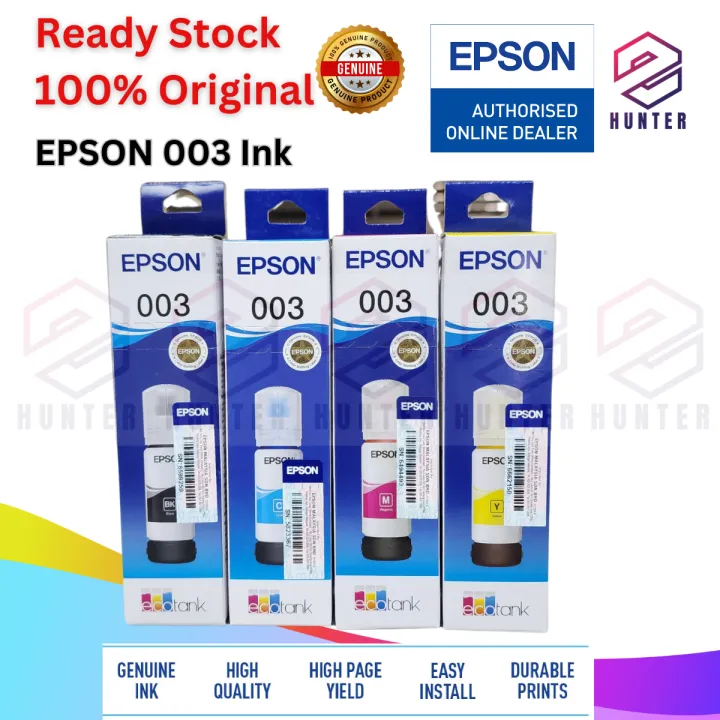 ORIGINAL EPSON 003 L3110 L3150 (CMYK) REFILL INK BOTTLE V100/200/300 ...