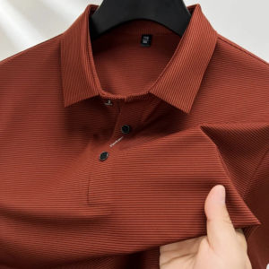 2026 Summer New Short sleeved High end Textured Letter Mens POLO Shirt Comfortable Silk Ice Feel Casual Business lapel T-shirt