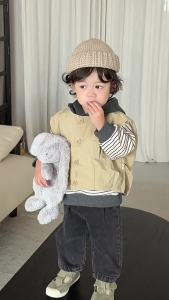 Childrens striped sweatshirt and jeans two-piece set for autumn 2026 Korean-style childrens clothing boys hooded suit