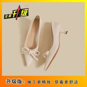 Free Shipping WomenS-Style Pointed-Toe Pumps Shallow-Cut With A Slender Heel New Autumn Collection Featuring A Bow Detail Suitable For Office Wear
