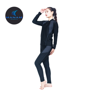 90009 ชุดว่ายน้ำผู้หญิงเซ็ตสองชิ้นเสื้อแขนยาว+กางเกงขายาวแต่งแถบสีสวยมากค่ะ มีเสริมฟองน้ำกับมีซับในให้ค่ะ