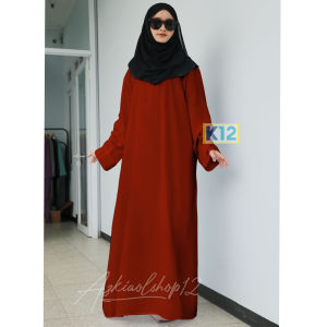 Abaya Polos Elegan Lengan Panjang Gaya Asia - Warna Black/Mahogany/Pink
