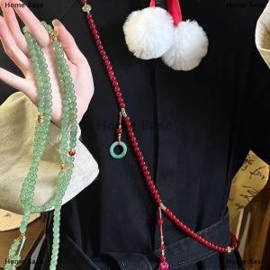 [COD] Home Base Natural Stone Prayer Necklace Women Buddha Meditation Green Necklace Long Tassel Chokers Gift