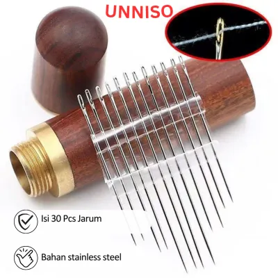 UNNISO - Jarum Jahit Set Isi 30 Pcs Tabung Kayu Elegan