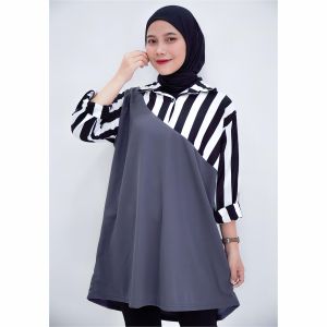 Tunik Nayla Nonyfashion Lengan Panjang Motif Salur Warna Abu-Abu 161
