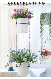 Nexcam 5.3" Outdoor Double Tier Ceiling Hanging PP Self Watering Planter Pot with Ceiling Mount Metal Chains & Holder Ring