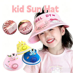 Kids Sunscreen Hat with Electric Fan Wide Brim Empty Top Hat USB Rechargeable Outdoor Sun Hat Topi