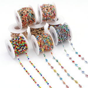 50Cm/Lô Dây Chuyền Đính Đá Pha Lê Thủy Tinh Dây Chuyền Hoa Cúc/Mắt Ác Dây Chuyền Tráng Men Bằng Thép Không Gỉ Cho Vòng Cổ Vòng Tay Tự Làm Đồ Trang Sức