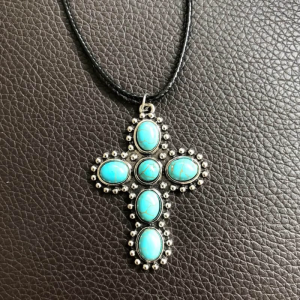 Fashion Cross Pendant Necklace Punk Gothic Turquoise Collar Choker Necklace Vintage Neck Chain for Women Girls