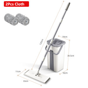 Konco tiết kiệm không gian lau với xô tay rửa miễn phí squeegee phẳng lau gạch gỗ lau sàn công cụ với 2 vải lau thiết bị quét nhà mops