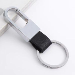Custom Lettering Keyring Keychain Genuine Leather Mens Simple Key chains Holder Keyfob