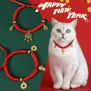 NCNC(OKDEALS01) Adjustable Red Rope Braided Collar Traditional Lucky Spring Festival Collar Cute Fashionable Chinese Cat Collar New Year