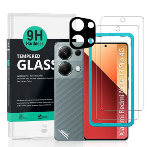 Ibywind dành cho Xiaomi Redmi Note 13 Pro 4G miếng bảo vệ màn hình (gói 2 cái) kèm 1 ống kính kim loại 1 miếng phim dán sau bằng sợi carbon phụ kiện lắp đặt dễ dàng