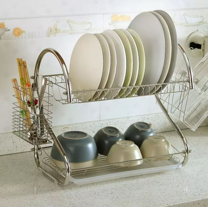 Double Layer Plate Bowel Cup Cutlery Dish Drainer Dryer Drip Tray Storage  Rack Holder Style AS94 Lazada PH