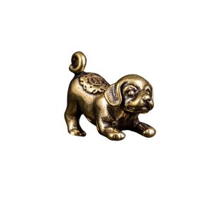 CILL Solid Brass Prosperity Feng Shui Easy Use  Ornament Miniatures Zodiac Dog Puppy Figurines Brass Pendant Tea Pet