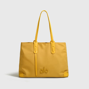 ALO Faux Leather Corner Trim Yoga Commute Tote Bag Six Neutral Nylon Fixed Leather Handle Large Capacity Vintage Daily Workout Shoulder Bag