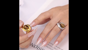 Portable Gold C Shaped Earrings Rings Featuring Natural Tigers Eye Stone Designs Accessory for Elegant Charm