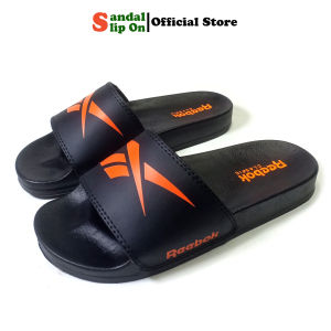 Sendal Slop sandal selop Casual Reeb0k pria wanita tipe slip on warna Hitam list Orange premium