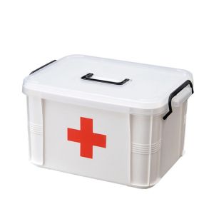 SKYJS Double Layers Pill Storage Box Moisture-proof Plastic Pill Case Durable Red Cross Emergency Box Household