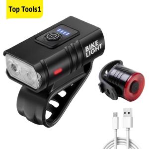 LED Bike Handlebar Flashlight Aluminum Alloy with Tail Light Cycling Headlight IP44 Waterproof Power Display Riding Safety Accessories