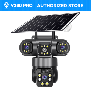 V380 PRO T6 Three Lens 3-Screen CCTV 6MP 10x Zoom Wireless Solar Camera 4G SIM Card Connection Full Color Night Vision Solar Outdoor Waterproof CCTV Battery 8000mAh IP Camera