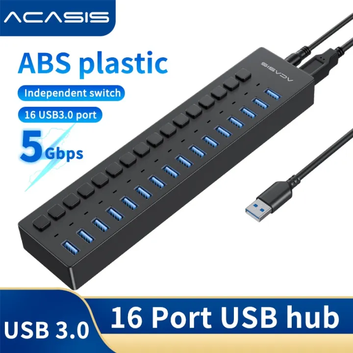 Flash sale-localACASIS 10/16 Ports Powered USB Hub USB 3.0 Data Hub with Individual On/Off Switches and 12V 7.5A Power Adapter Splitter for Laptop, PC,