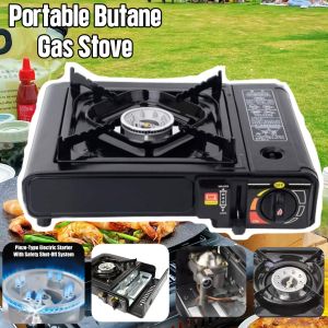 Portable Butane Gas Stove MiniCamping Kitchen Utensils 2800w High HeatOutput Ceramic Enamel Coated Drip PanLightweight