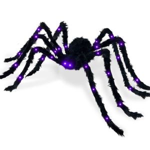 MUKANG Black Giant Simulation Spider Plush With LED Light Halloween Simulation Spider Decorative 1.25m Simulation Spider Festival