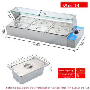Stainless Steel Electric Buffet Server 6 Pot Food Warmer 15.6L with Glass Lid for Commercial Use
