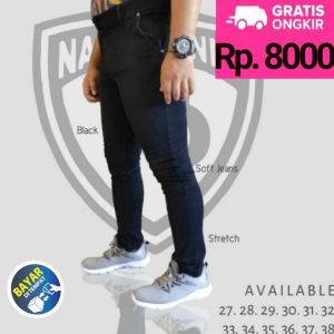 Celana Skinny Soft Jeans PENSIL STRETCH Hitam Navel Denim Ukuran Jumbo